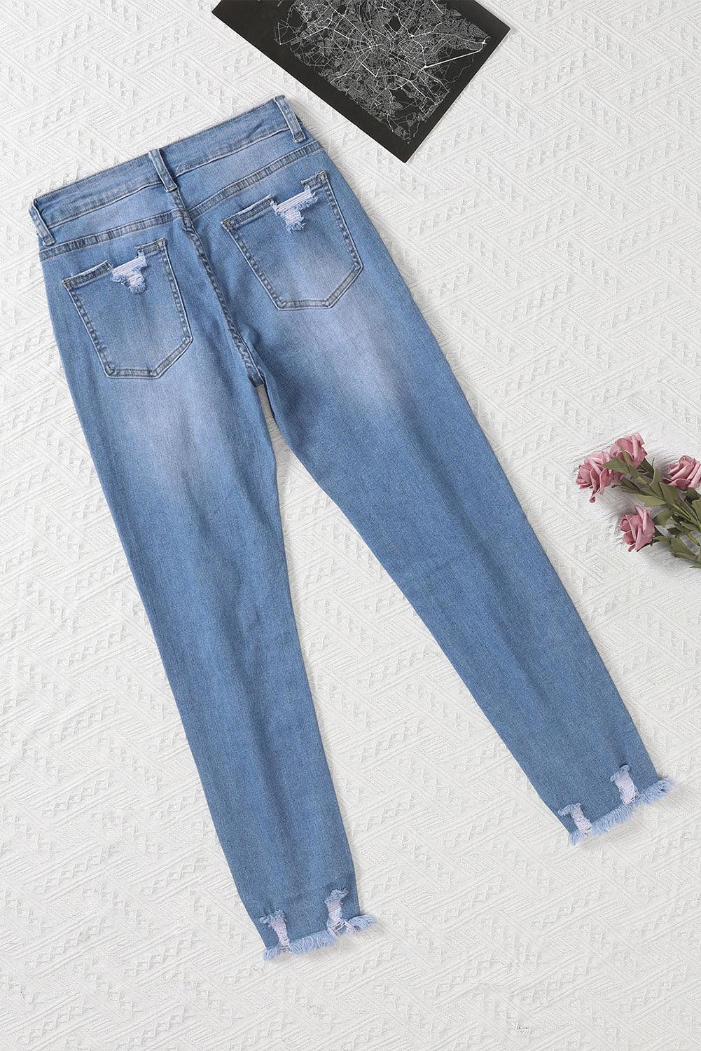 Light Blue Distressed Boyfriend Denim Pants - L & M Kee, LLC