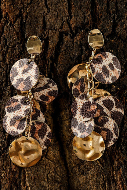 Chestnut Leopard Alloy Disc Stud Dangle Earrings - L & M Kee, LLC