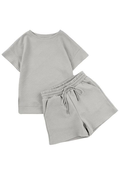 2pcs Solid Textured Drawstring Shorts Set - L & M Kee, LLC