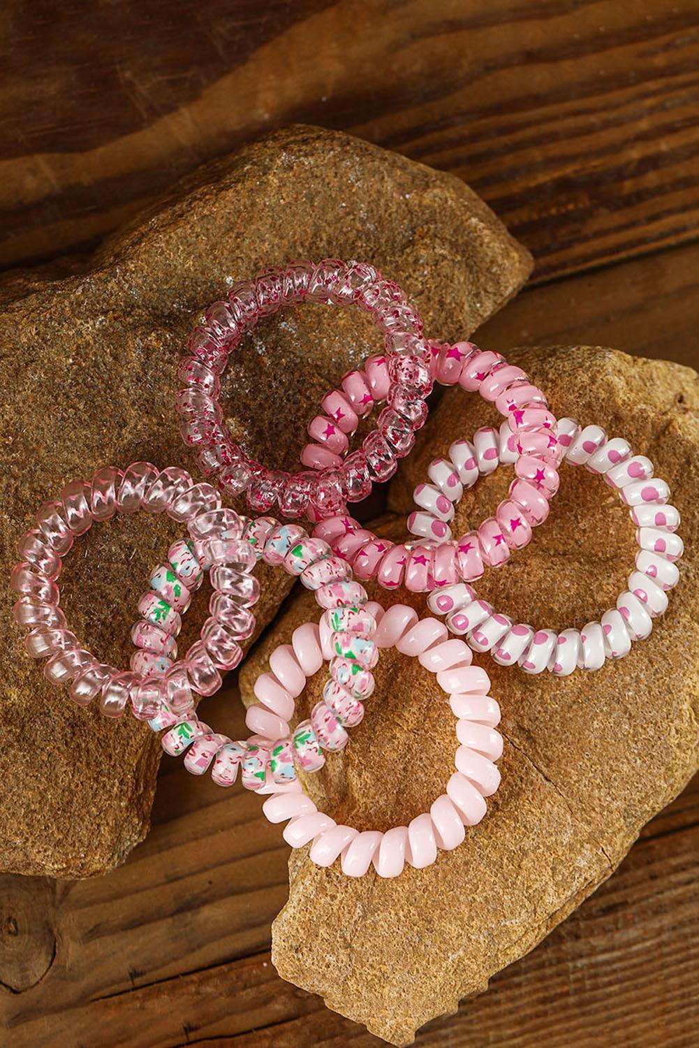 Pink Cute Gradient Starry Dotty Coil Wire Hair Tie Set - L & M Kee, LLC