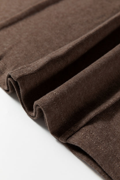 Chicory Coffee Solid Exposed Seam Crew Neck Long Sleeve Top