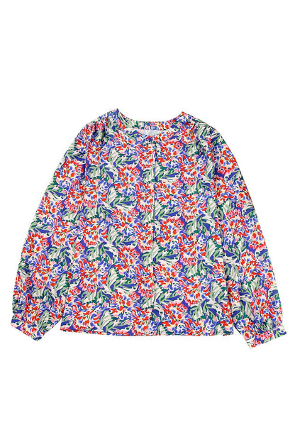 Multicolor Floral Balloon Sleeve Loose Blouse - L & M Kee, LLC