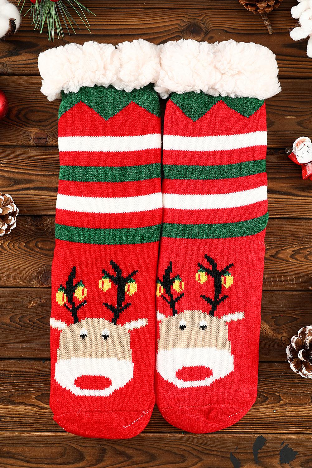 Fiery Red Christmas Cartoon Pattern Woolen Knit Socks - L & M Kee, LLC