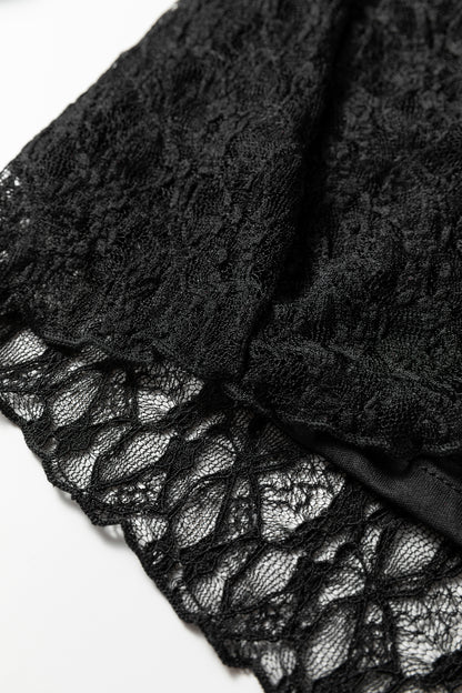 Black Sheer Lace Long Sleeve Slim Henley Top