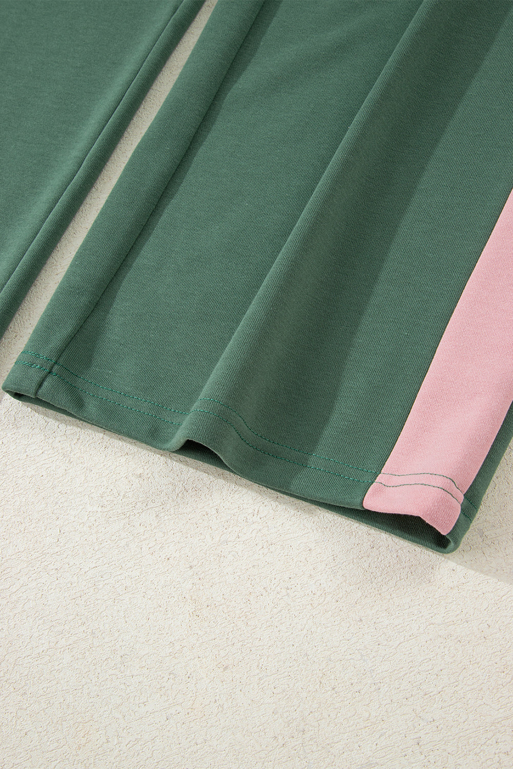 Rose Red 2pcs Color Block Pullover Loose Pant Set