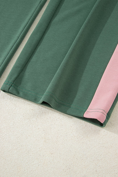 Rose Red 2pcs Color Block Pullover Loose Pant Set