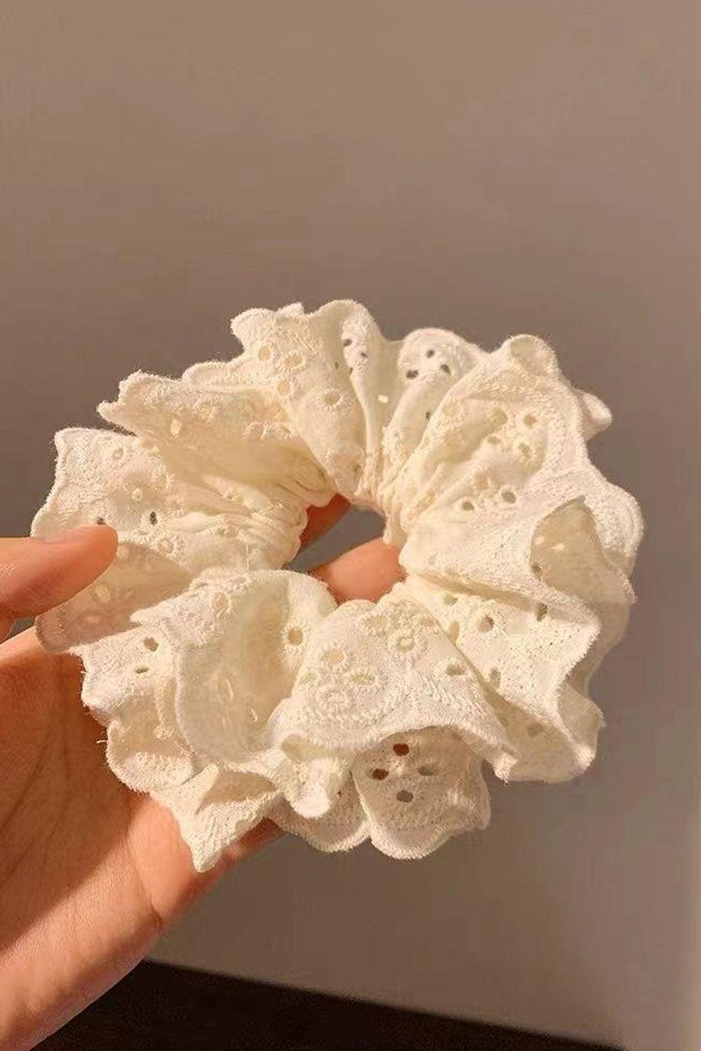 White Lace Crochet Tiered Large Hair Scrunchie - L & M Kee, LLC