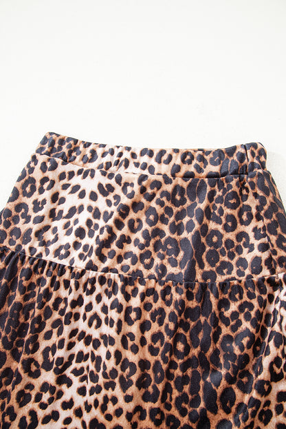 Brown Leopard Tiered Patchwork Hot Mini Skirt