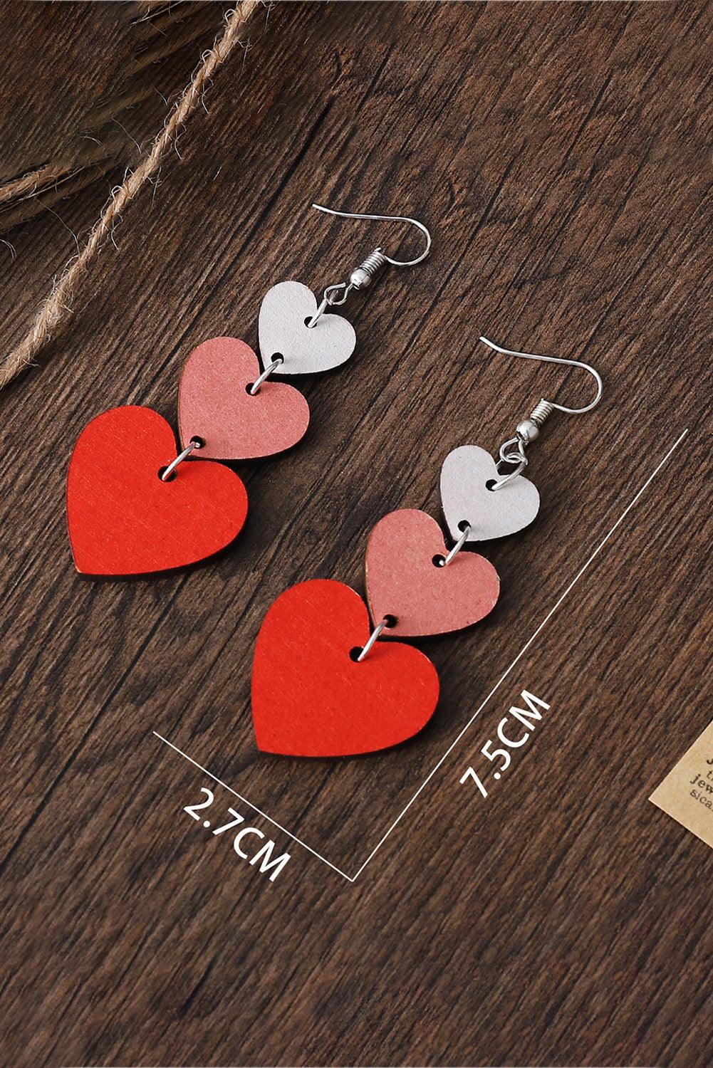 Red Valentines Day Heart Shape Tiered Dangle Earring - L & M Kee, LLC