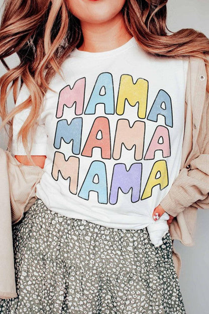 White MAMA Slogan Print Crew Neck Casual T Shirt - L & M Kee, LLC