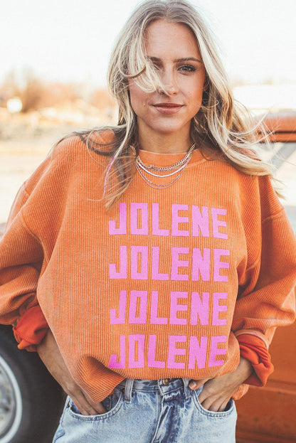 Orange JOLENE Ribbed Corded Oversized Sweatshirt - L & M Kee, LLC