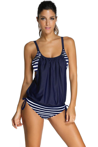 Leopard Grey Layered-Style Striped Tankini with Triangular Briefs - L & M Kee, LLC