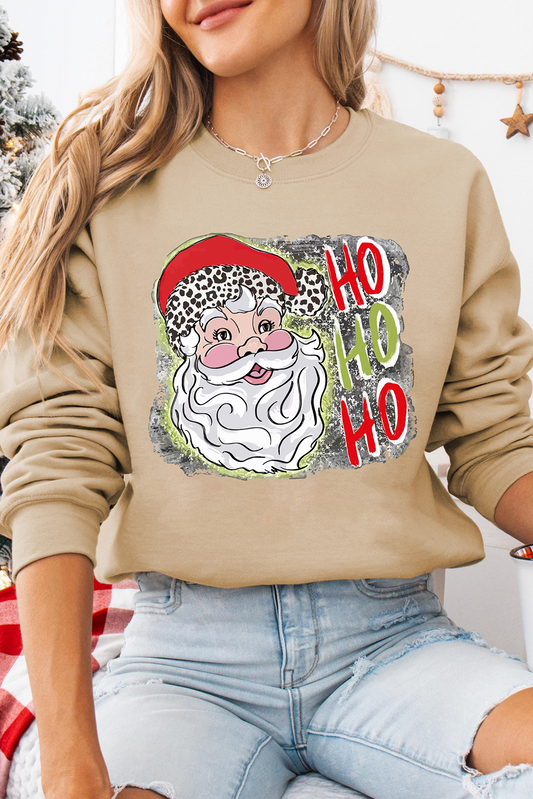 Khaki HOHOHO Santa Claus Drop Shoulder Christmas Sweatshirt