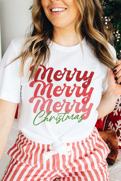 White Merry Christmas Crew Neck Graphic Tee - L & M Kee, LLC