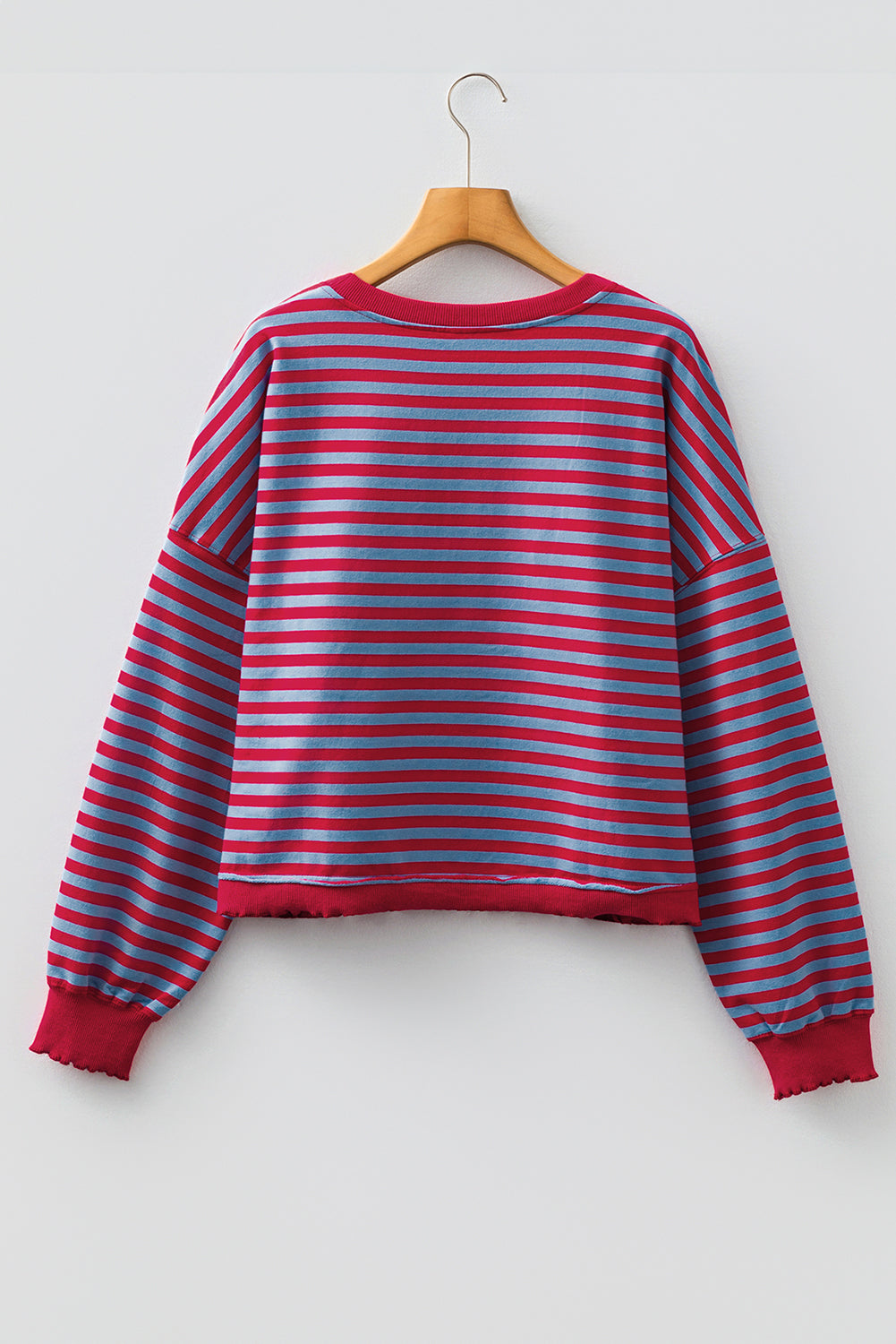 Red Stripe Exposed Seam Contrast Ribbed Trim Oversize Sweatshirt