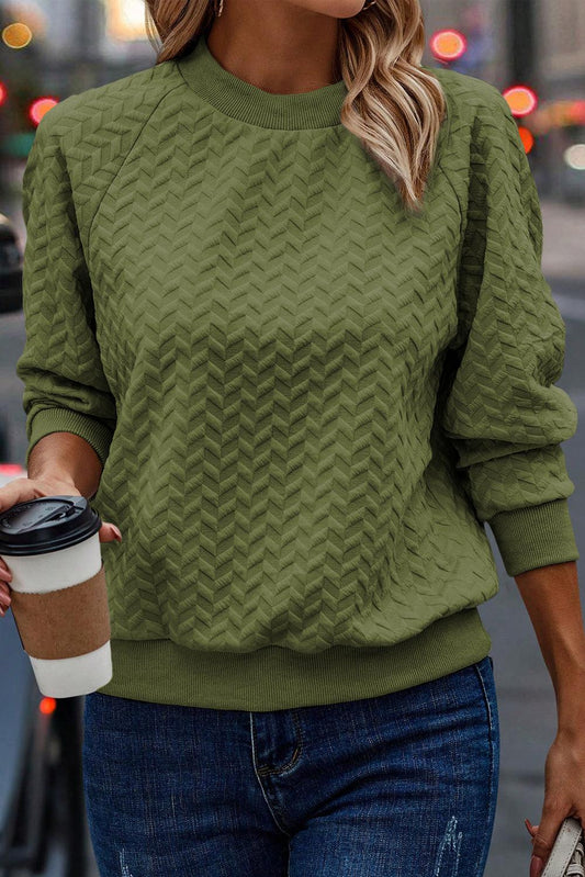 Jungle Green Solid Textured Raglan Sleeve Pullover Sweatshirt - L & M Kee, LLC