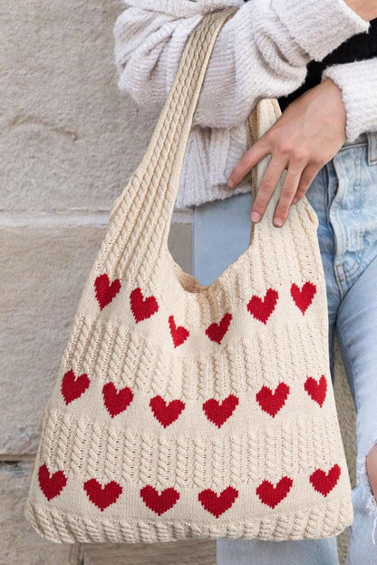 Blue Heart Pattern Knit Large Shoulder Bag - L & M Kee, LLC