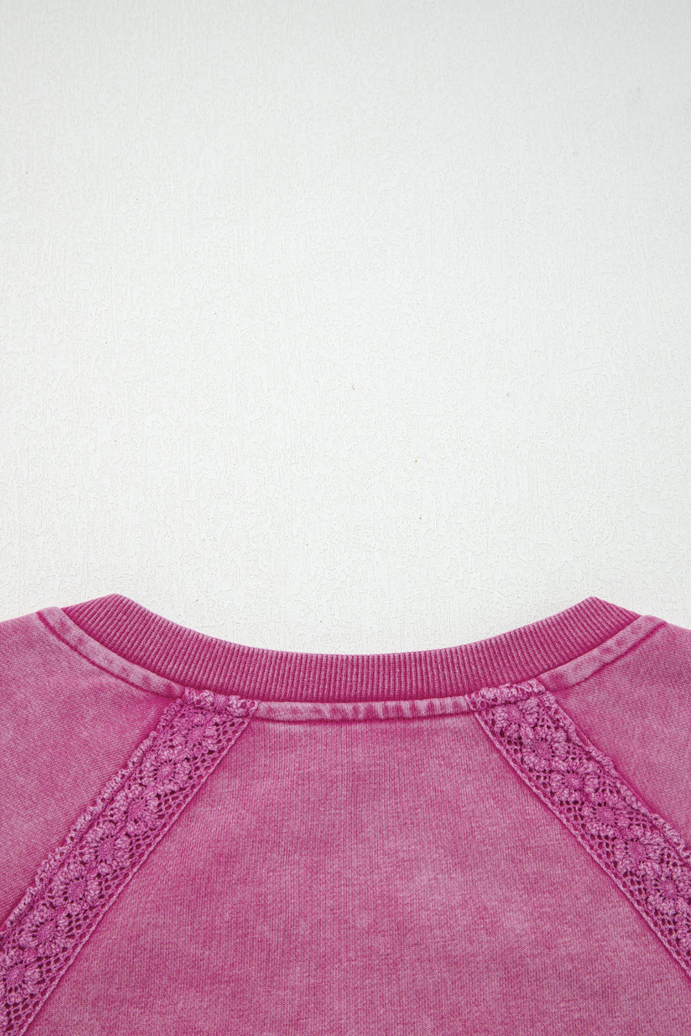 Rose Red Lace Patchwork Detail Notched Neck Mineral Wash Baggy Sweatshirt