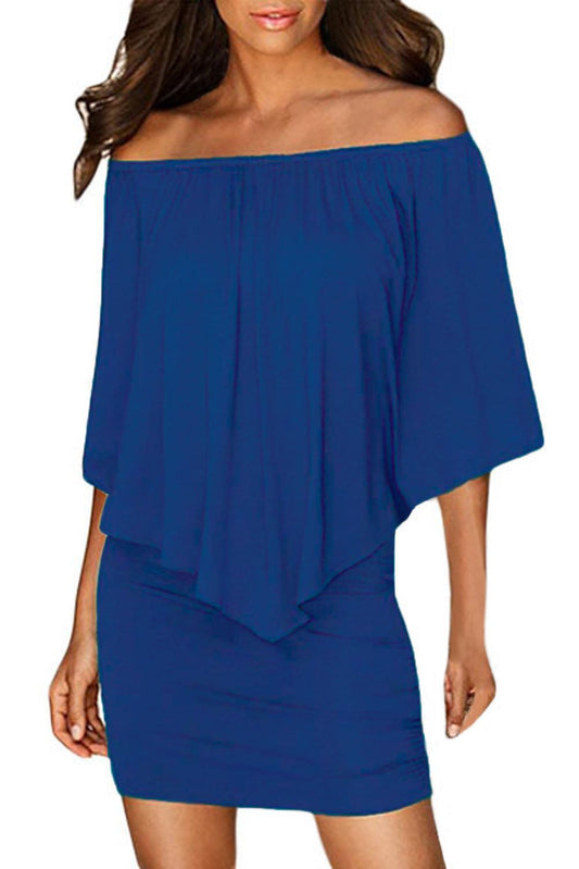 Multiple Dressing Layered Blue Mini Poncho Dress - L & M Kee, LLC