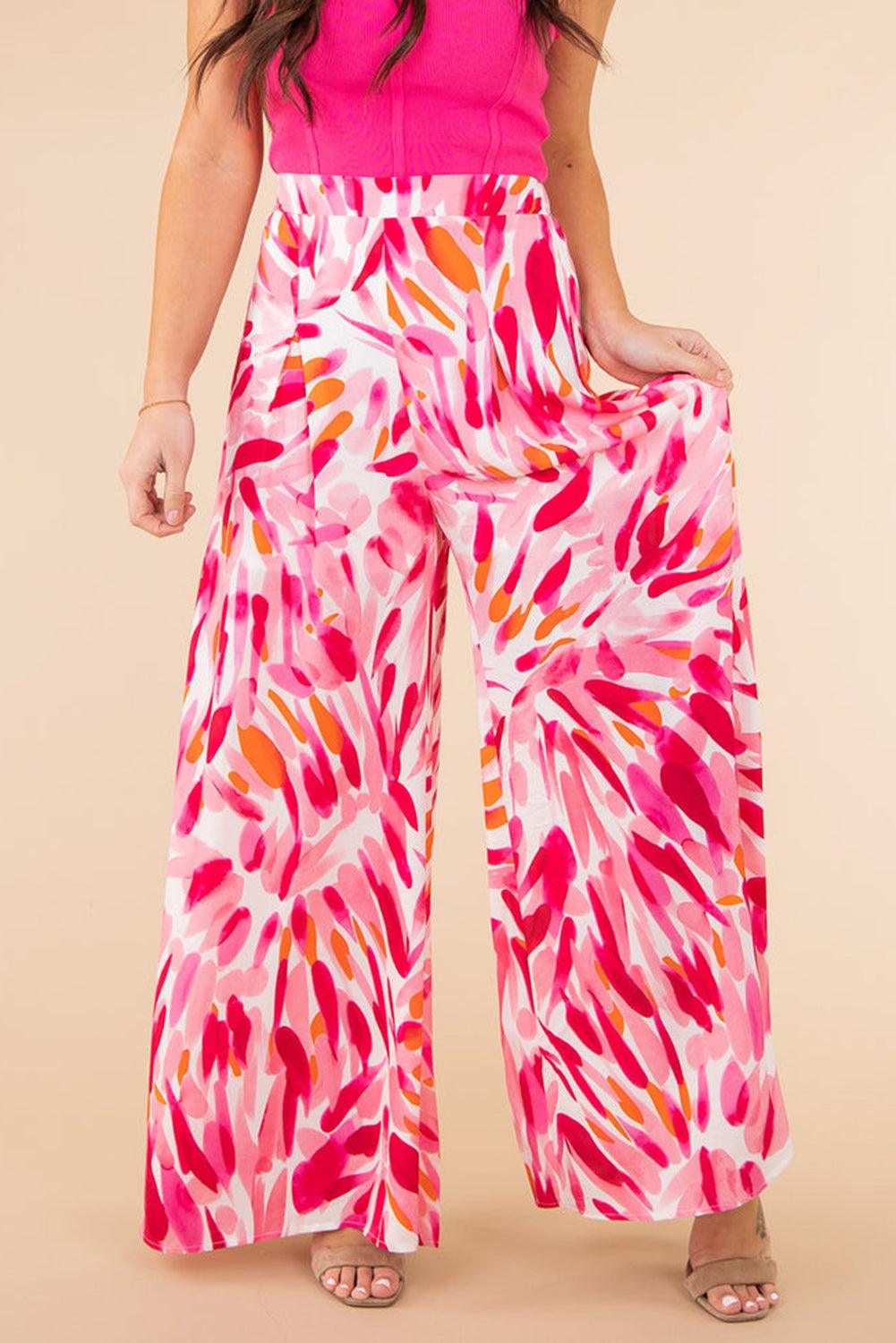 Boho Abstract Floral Print Wide Leg Pants - L & M Kee, LLC