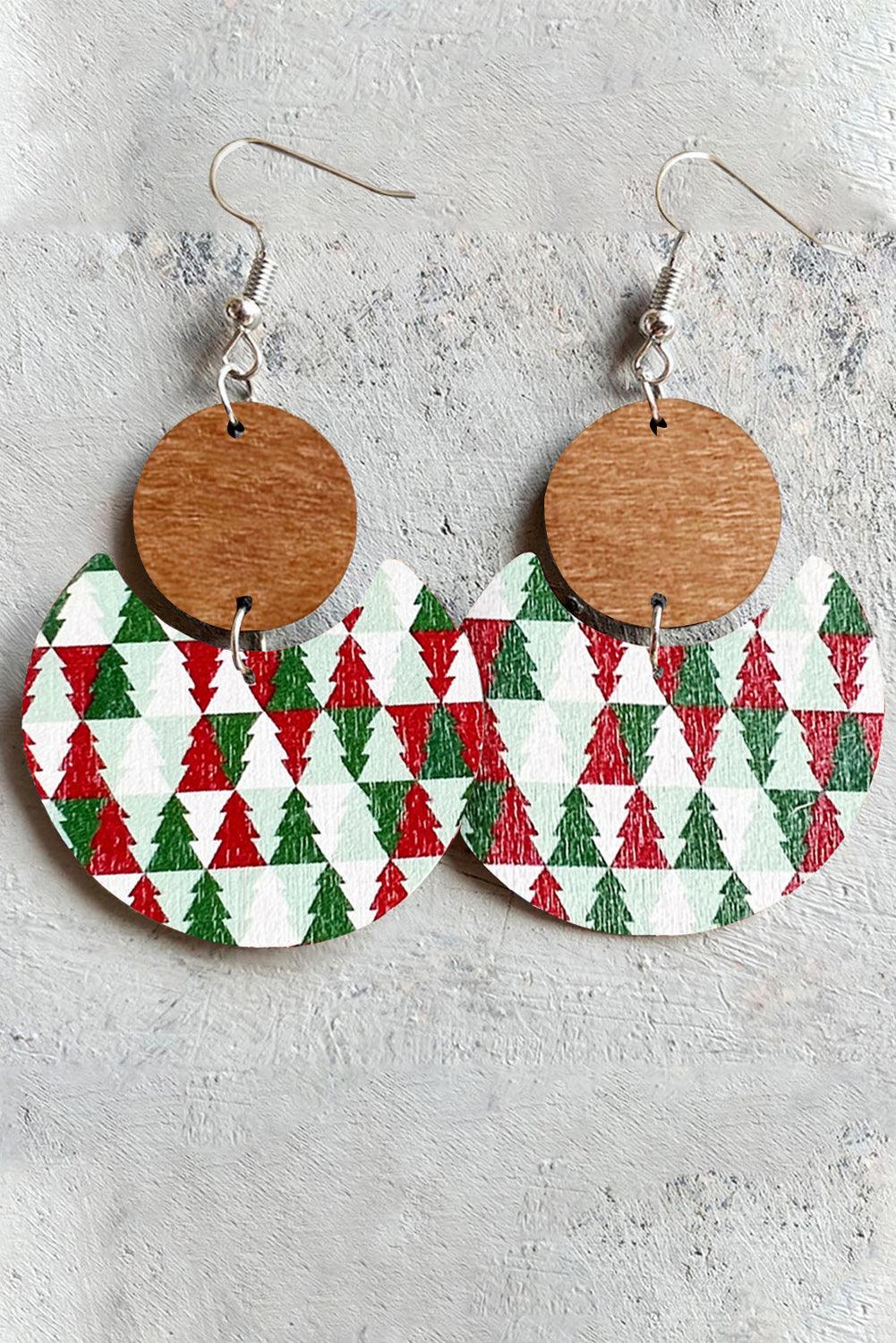 Dark Green Christmas Checker Graphic Wooden Earrings - L & M Kee, LLC