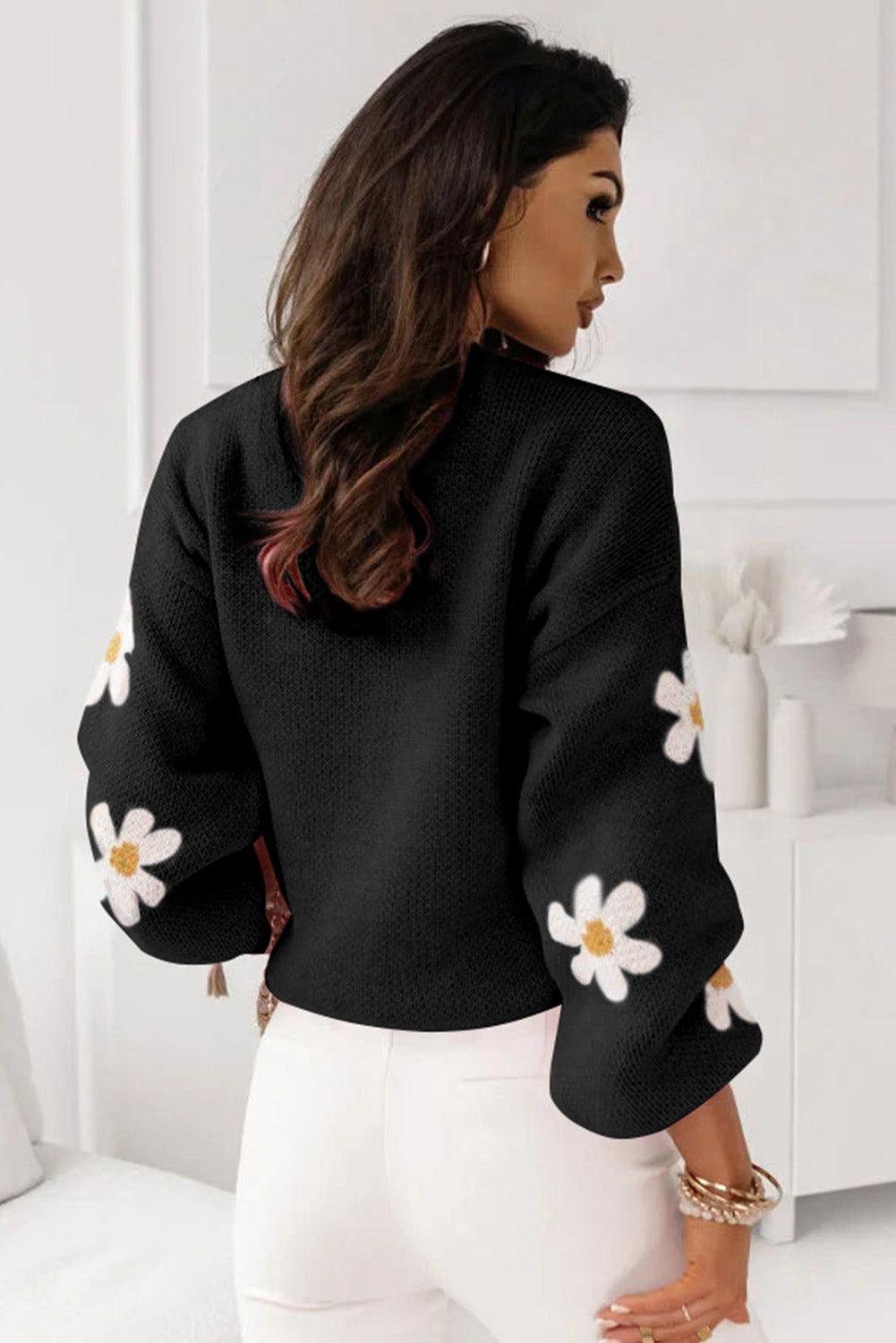 Pink Floral Pattern Drop Shoulder Sweater - L & M Kee, LLC