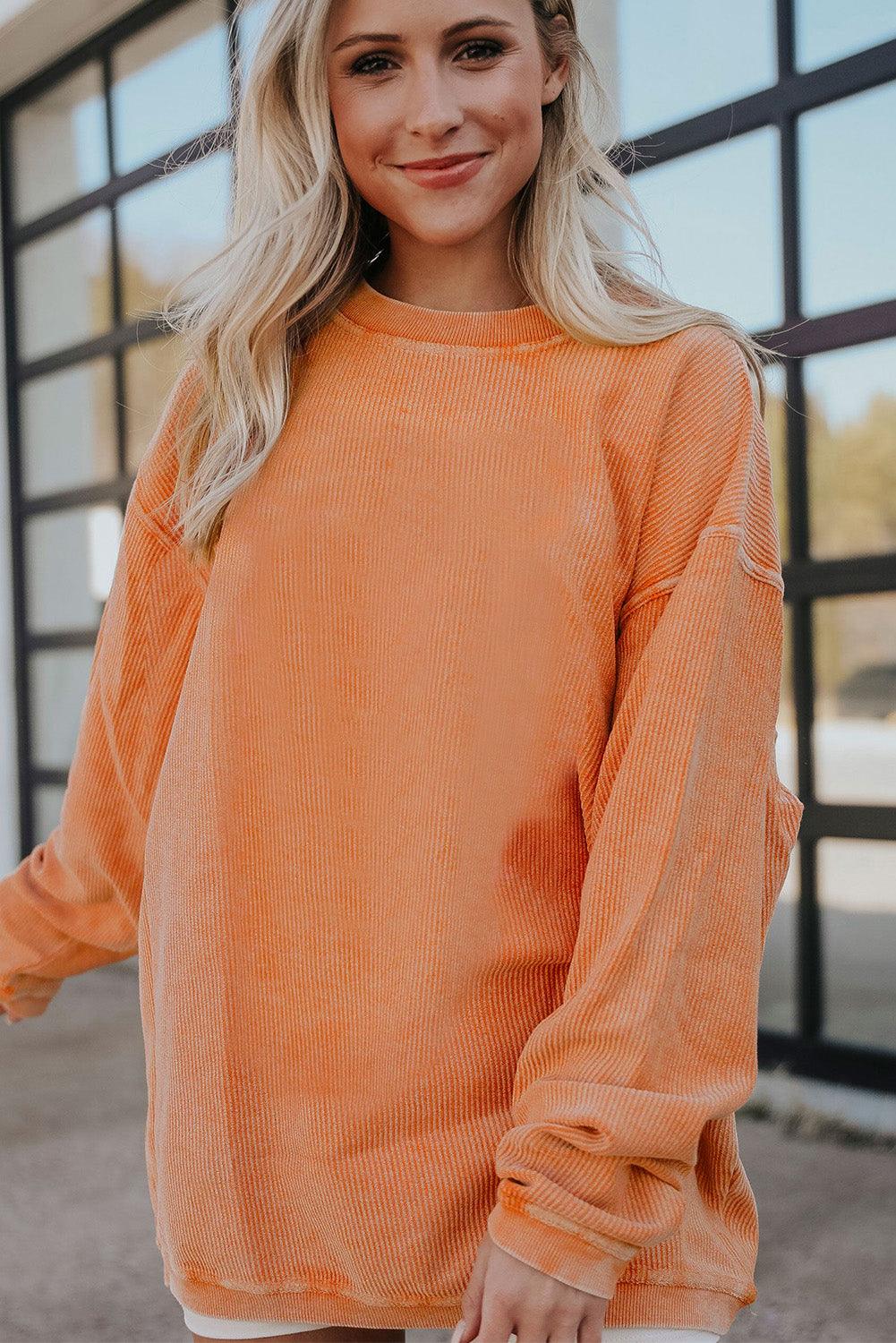 Orange JOLENE Ribbed Corded Oversized Sweatshirt - L & M Kee, LLC