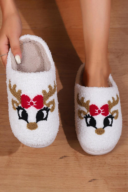 White Christmas Deer Home Indoor Plush Slippers - L & M Kee, LLC