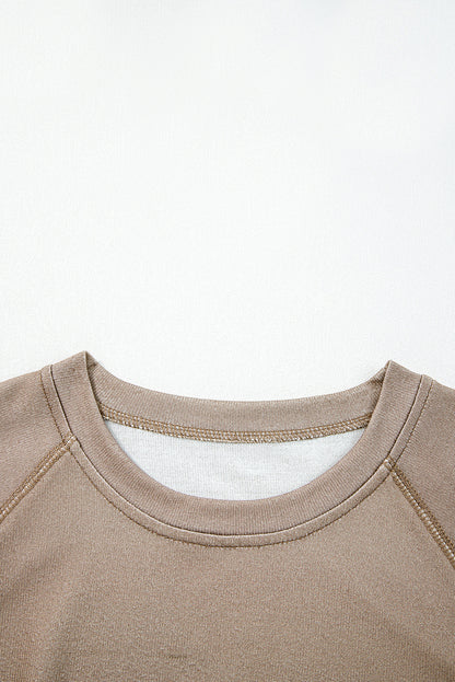 Khaki Retro Star Print Loose Long Sleeve Drawstring Wide Leg 2pcs Lounge Set