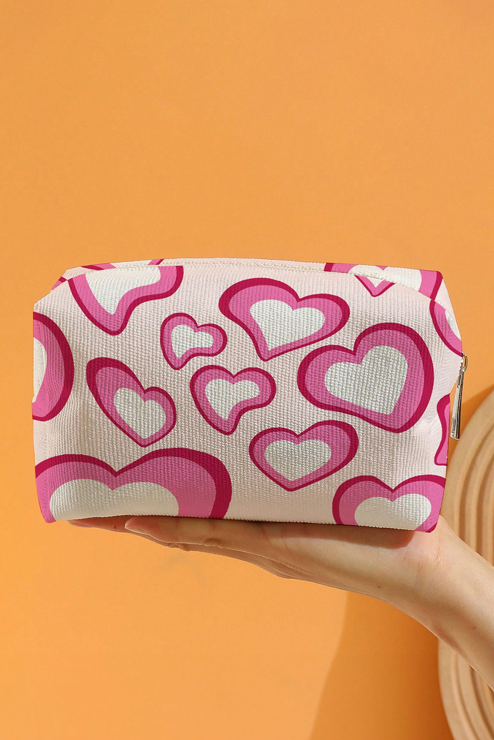 Pink Valentines Fashion Heart Printed Canvas Cosmetic Bag