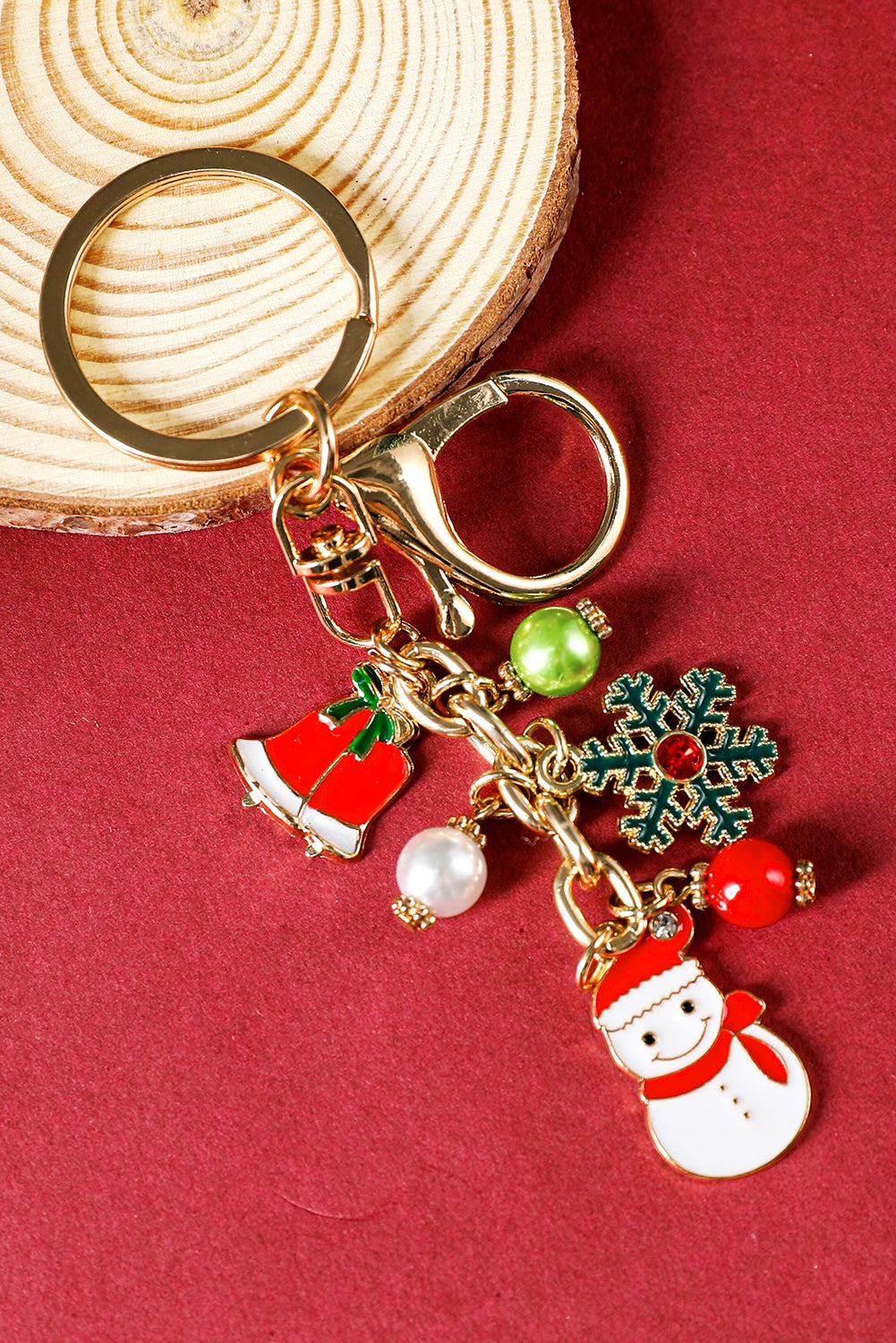 Gold Christmas Santa Claus & Snowflake Charm Keychain