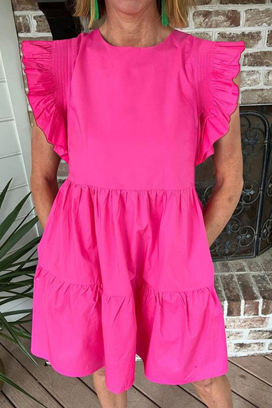 Bright Pink Ruffled Babydoll Mini Dress - L & M Kee, LLC