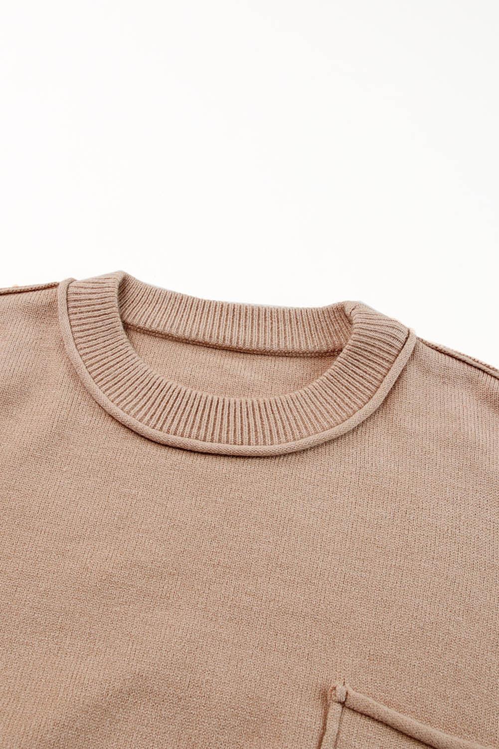 Apricot Raw Edge Patch Pocket Exposed Seam Loose Sweater - L & M Kee, LLC