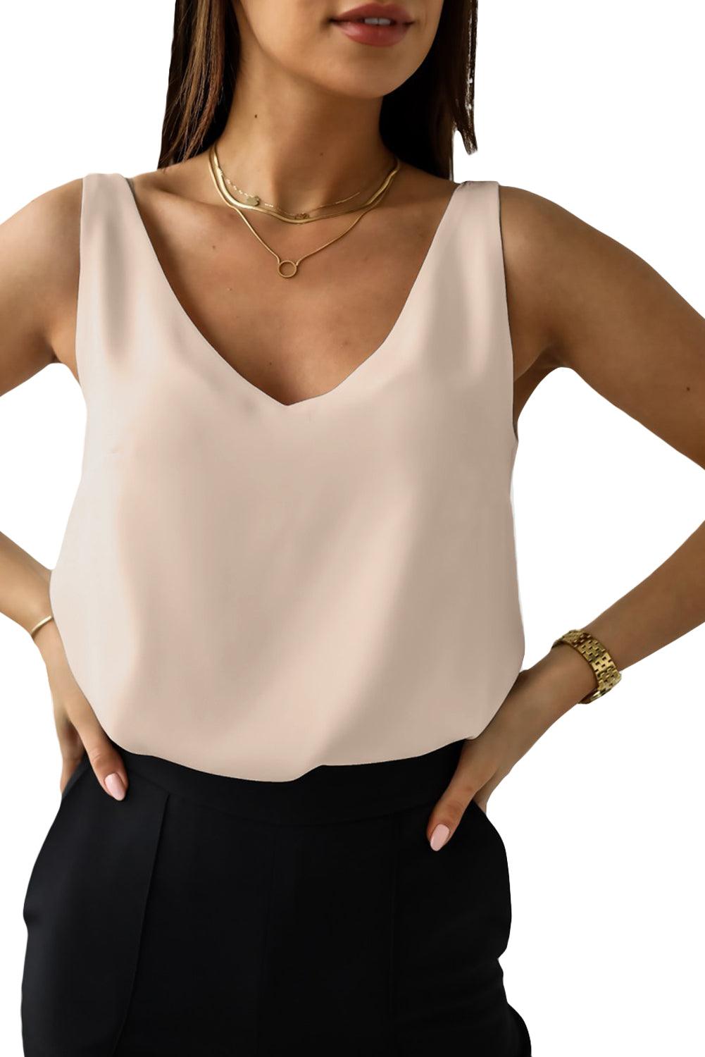 White V Neck Open Back Sleeveless Plus Size Top - L & M Kee, LLC