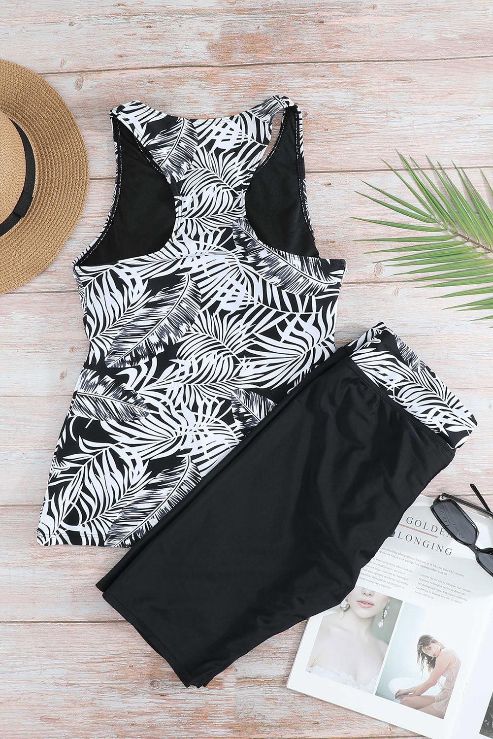 Stripe Floral Print Racerback Tankini Swimsuit - L & M Kee, LLC