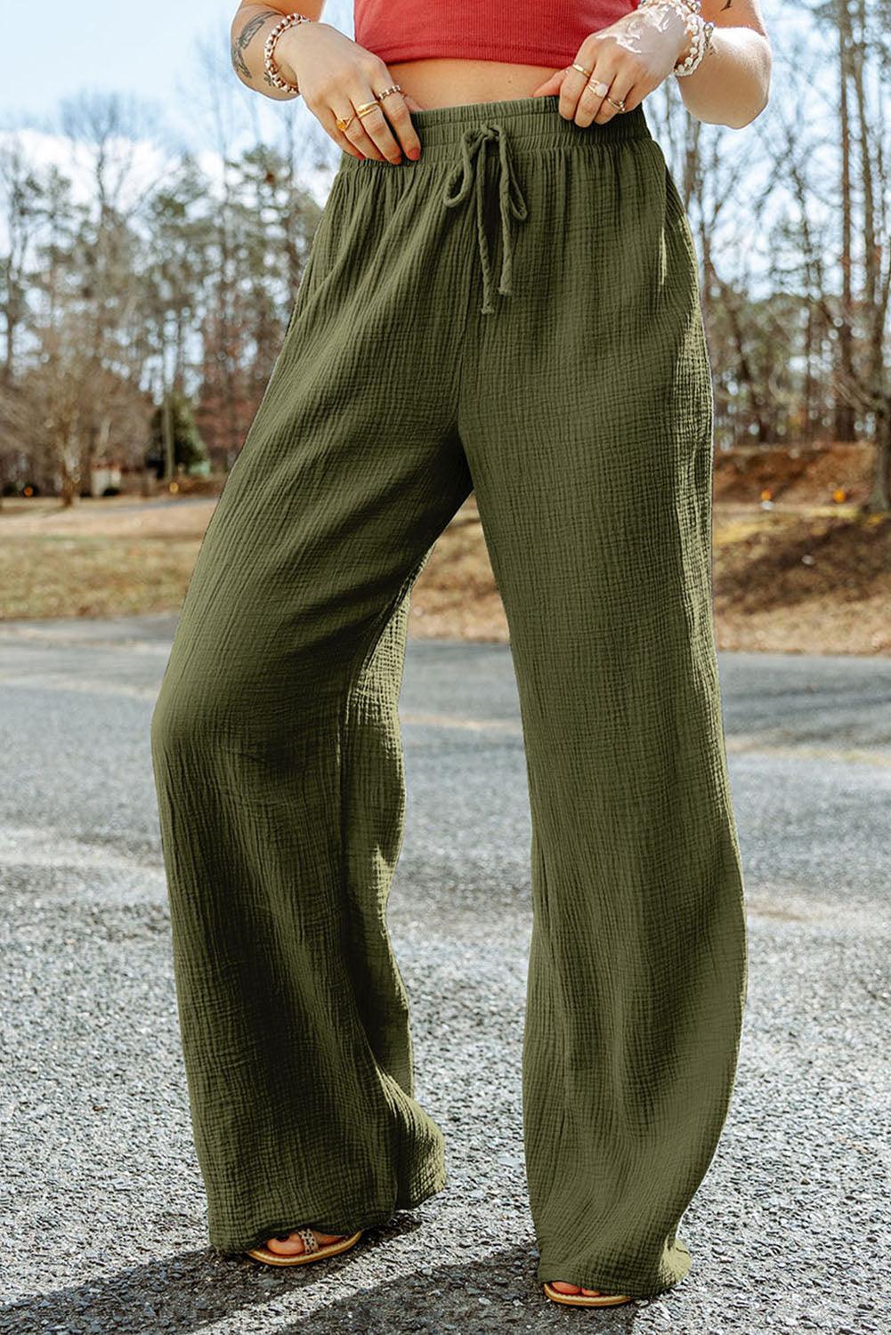 Crinkle Textured Wide Leg Pants - L & M Kee, LLC