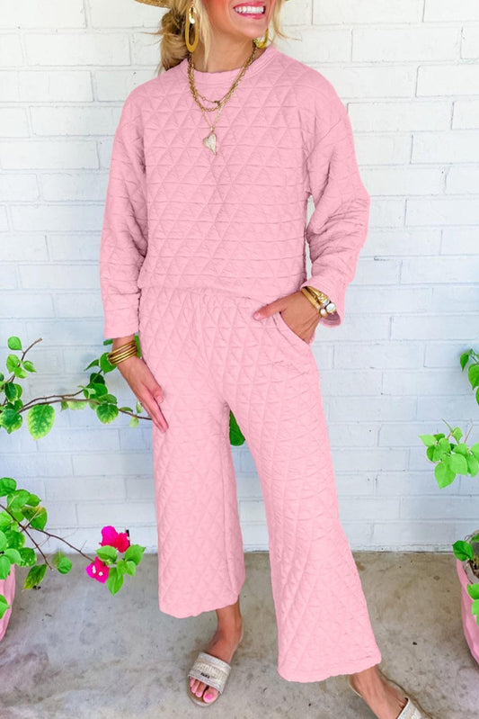 Pink Solid Quilted Pullover and Pants Outfit - L & M Kee, LLC