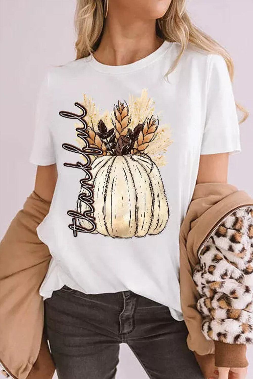 White Harvest Pumpkin Graphic Thanksgiving Tee - L & M Kee, LLC