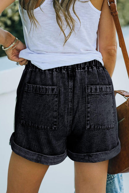 Pocketed Drawstring High Waist Denim Shorts - L & M Kee, LLC