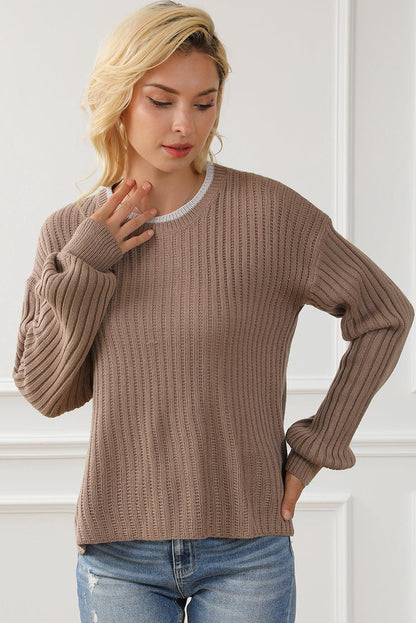 Smoke Gray Balloon Sleeve High Low Split Sweater - L & M Kee, LLC