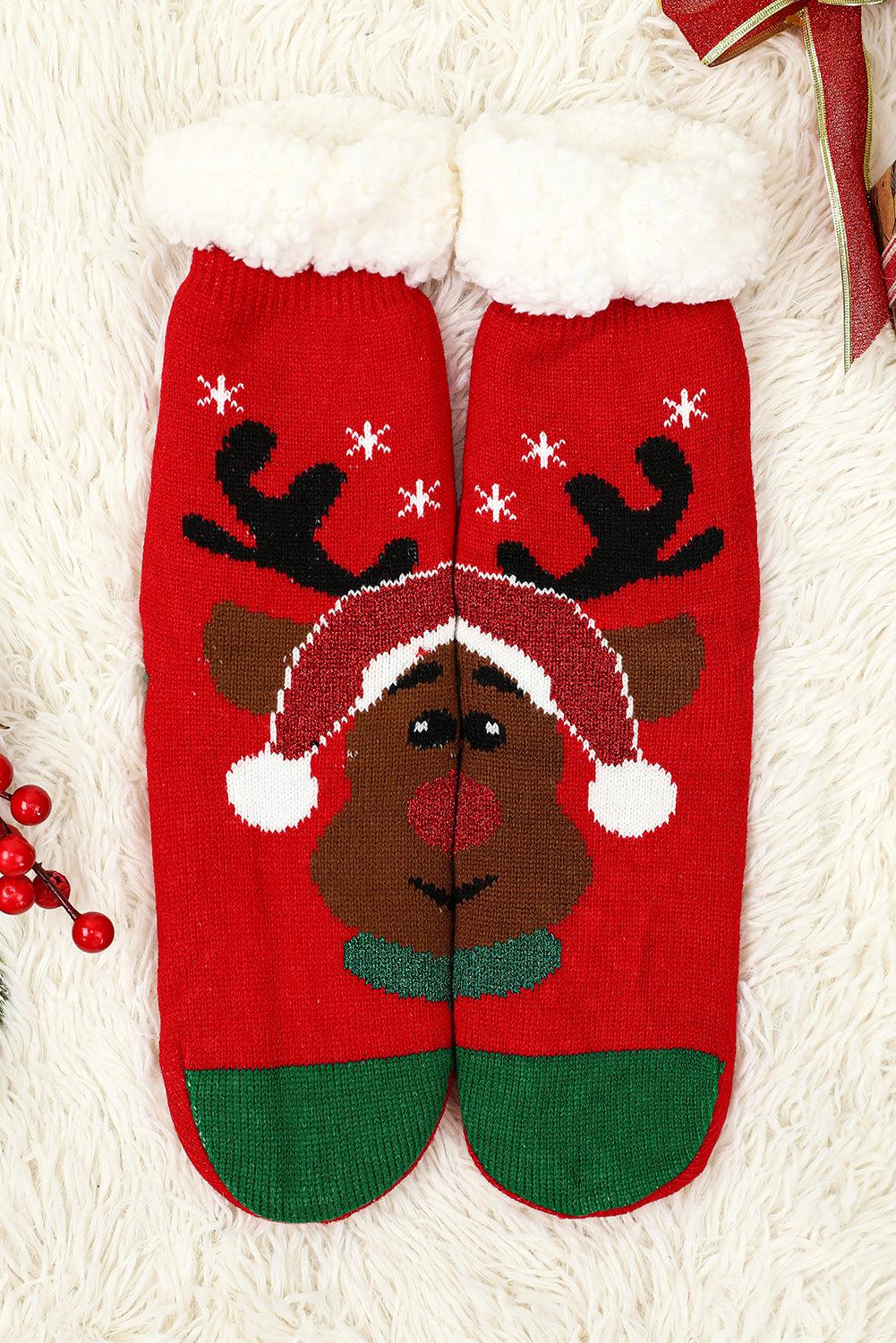Fiery Red Christmas Tree Pattern Thermal Socks - L & M Kee, LLC