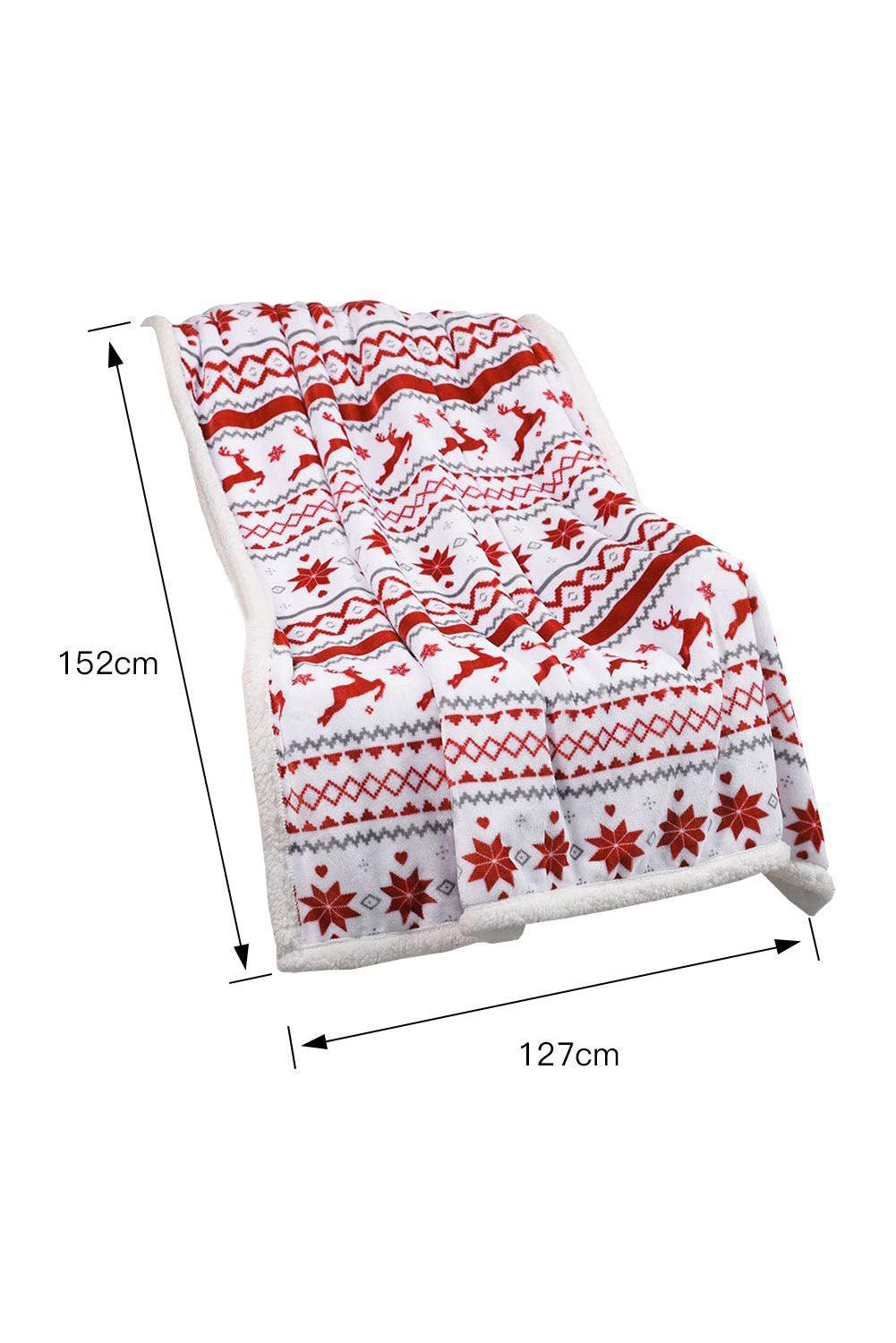 White Christmas Reindeer Snowflake Printed Sherpa Blanket - L & M Kee, LLC