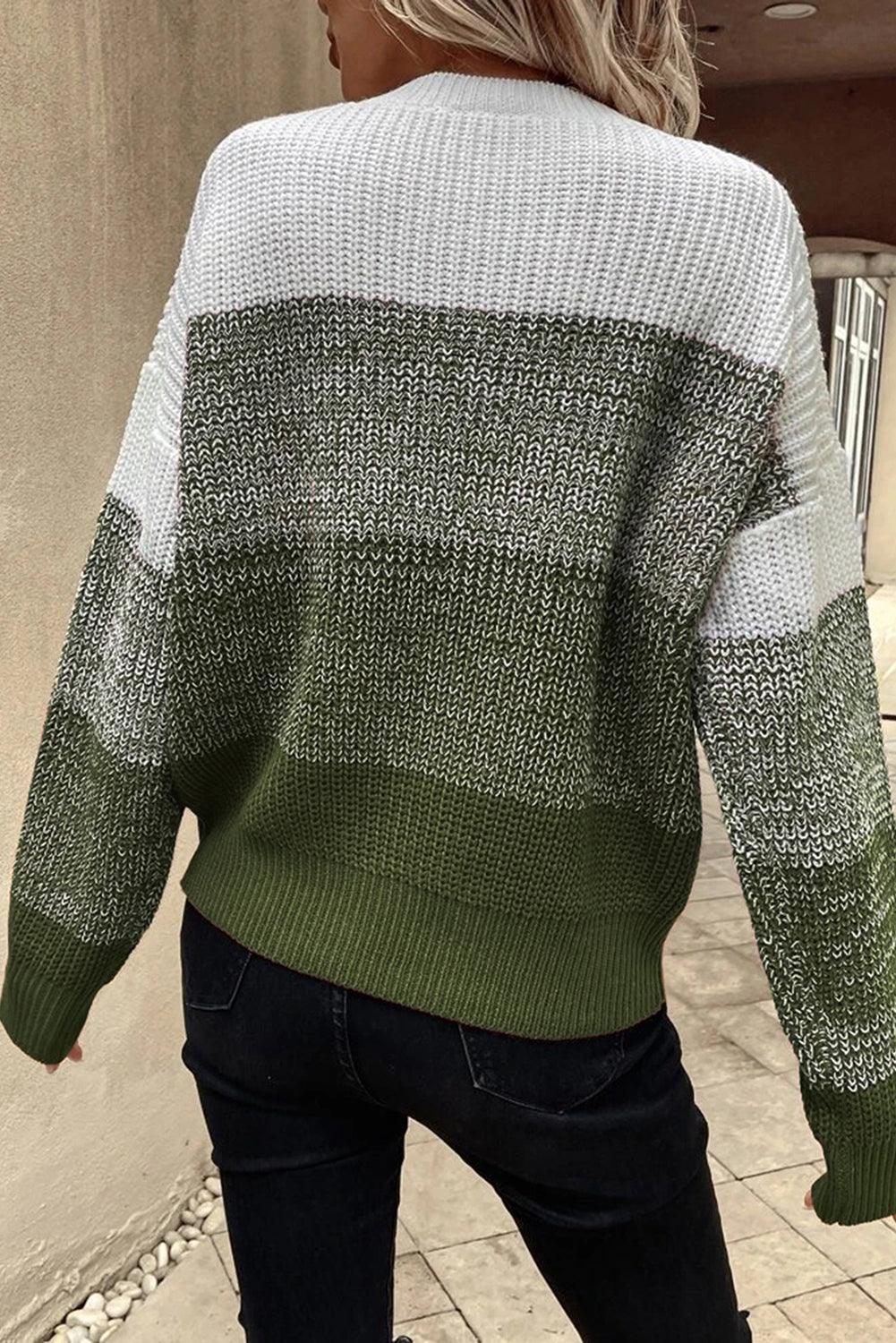 Pickle Green Color Block Drop Shoulder Ribbed Trim Sweater - L & M Kee, LLC