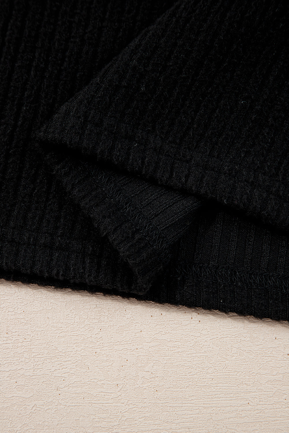 Black Ribbed Zip Stand Neck Drop Shoulder Pullover Bodycon Skirt 2pcs Set