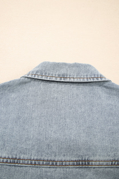 Beau Blue Street Style Zip Up Washed Denim Jacket