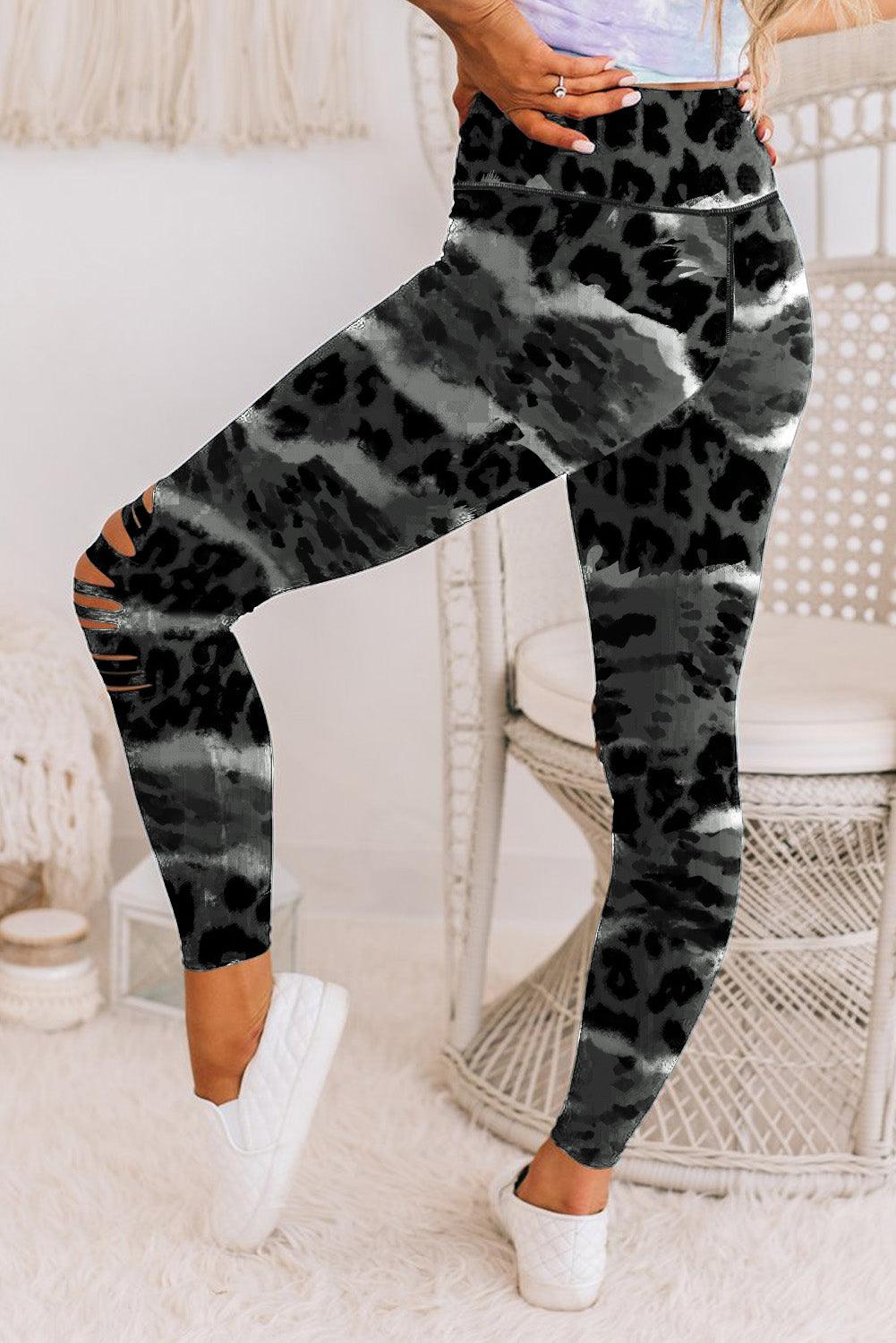 Leopard Animal Print Ripped Knee Leggings - L & M Kee, LLC