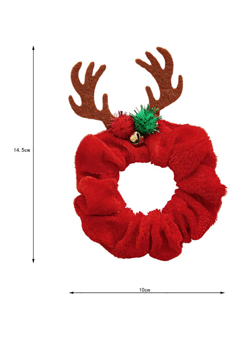 Fiery Red Christmas Elk Horn Small Bell Hair Scrunchie - L & M Kee, LLC