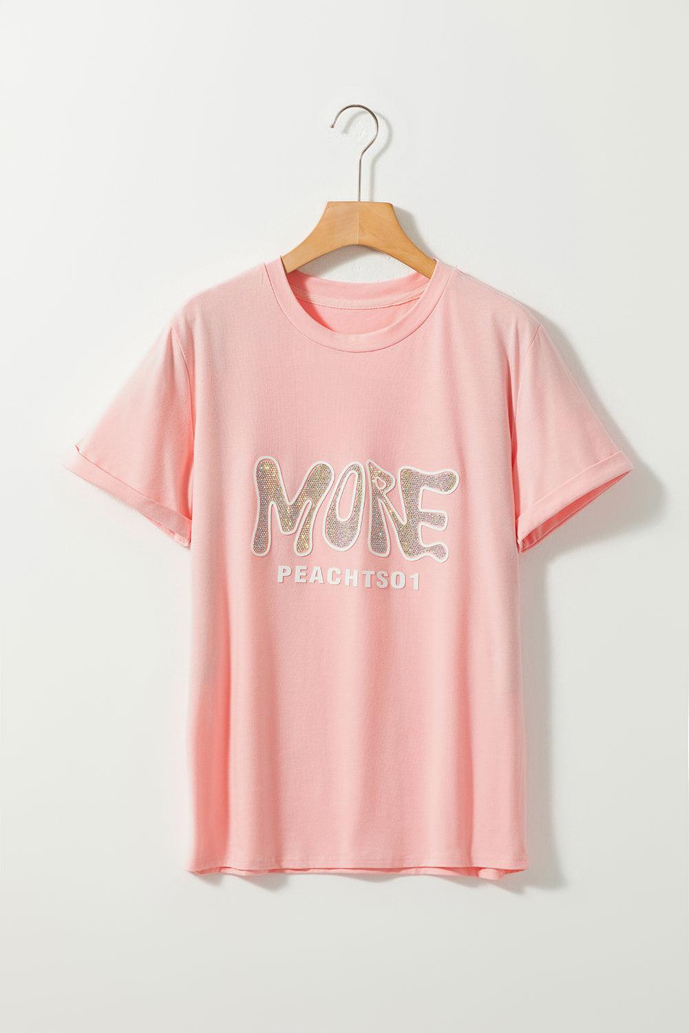 Pink MORE PEACHTS01 Graphic Crew Neck Tee - L & M Kee, LLC