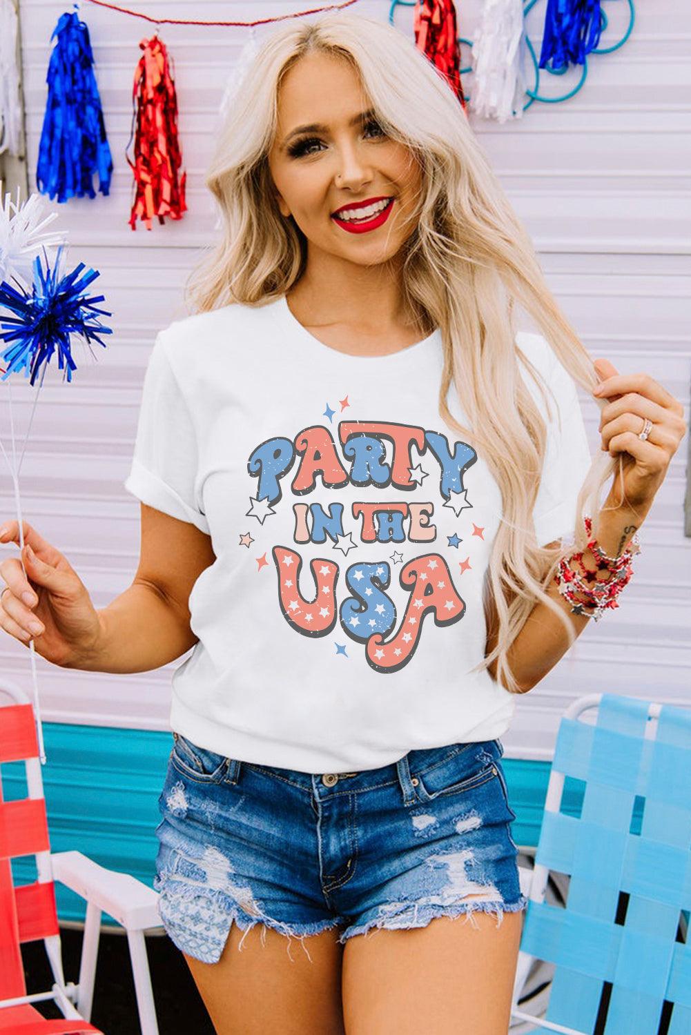 White PARTY IN THE USA Flag Fashion Graphic Tee