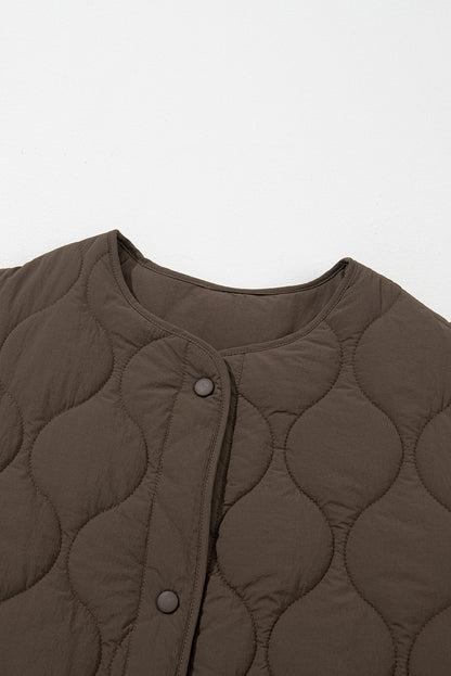 Dark Brown Snap Button Quilted Puffer Jacket